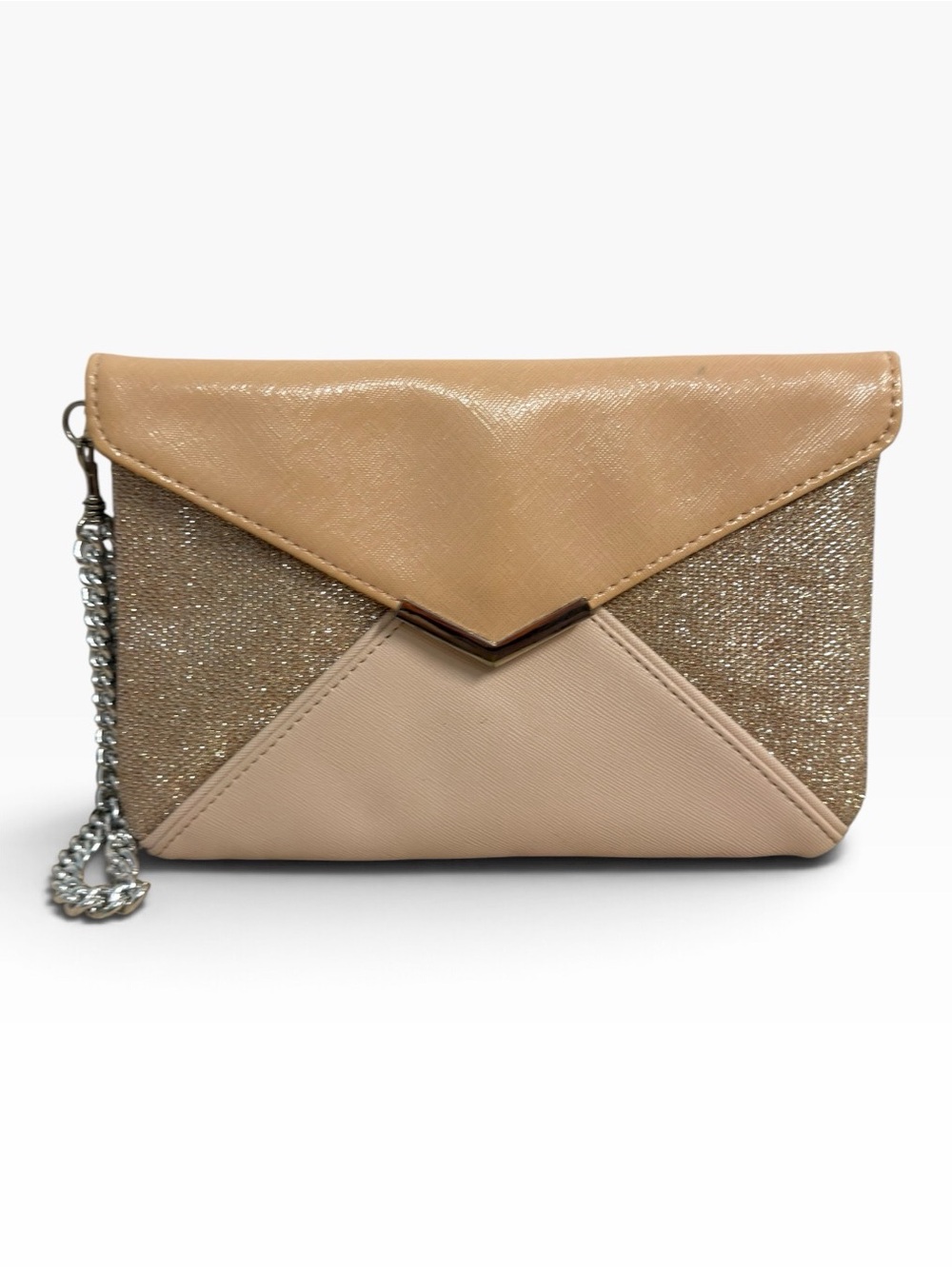 Express Colorblock Envelope Clutch Purse Gold Glitter Blush Chain Wristlet Bag